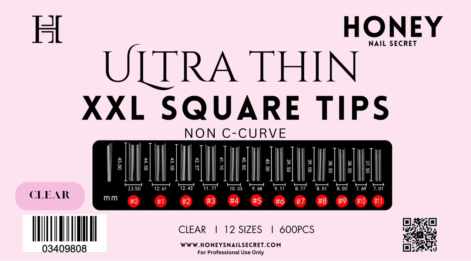 ULTRA THIN - XXL SQUARE NON C-CURVE TIPS ( CLEAR COLORS)