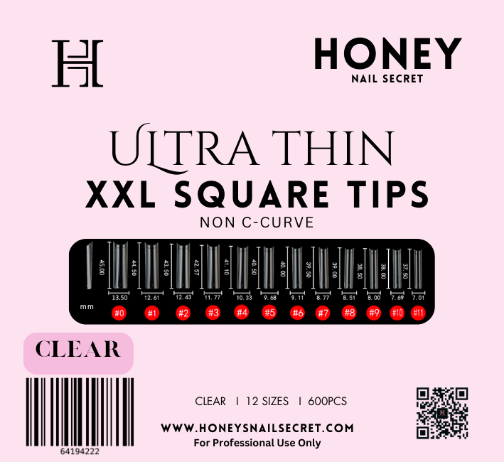 ULTRA THIN - XXL SQUARE NON C-CURVE TIPS ( CLEAR COLORS)