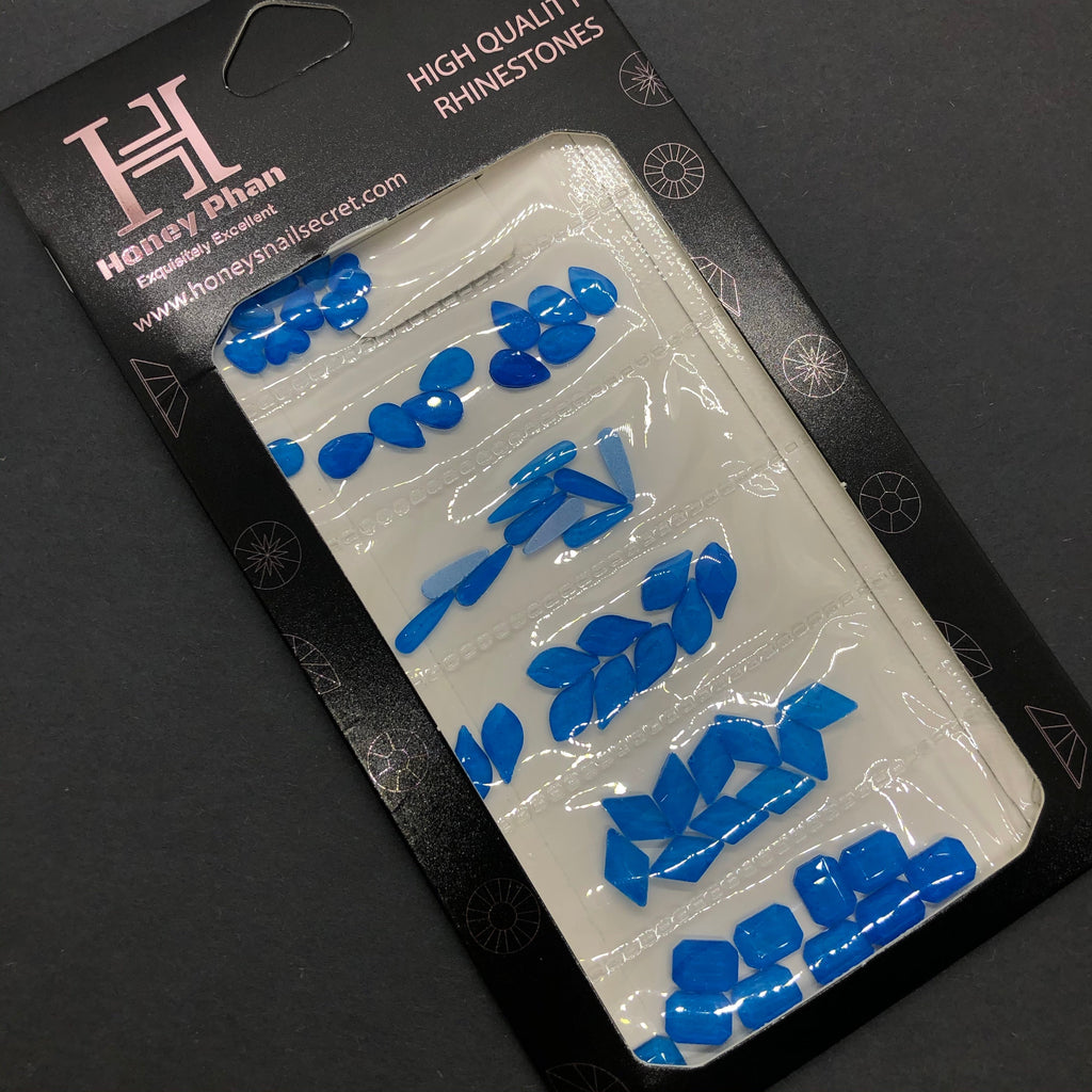Neon Blue Rhinestones 6 shapes (60 pcs/ 6 shape) -R53