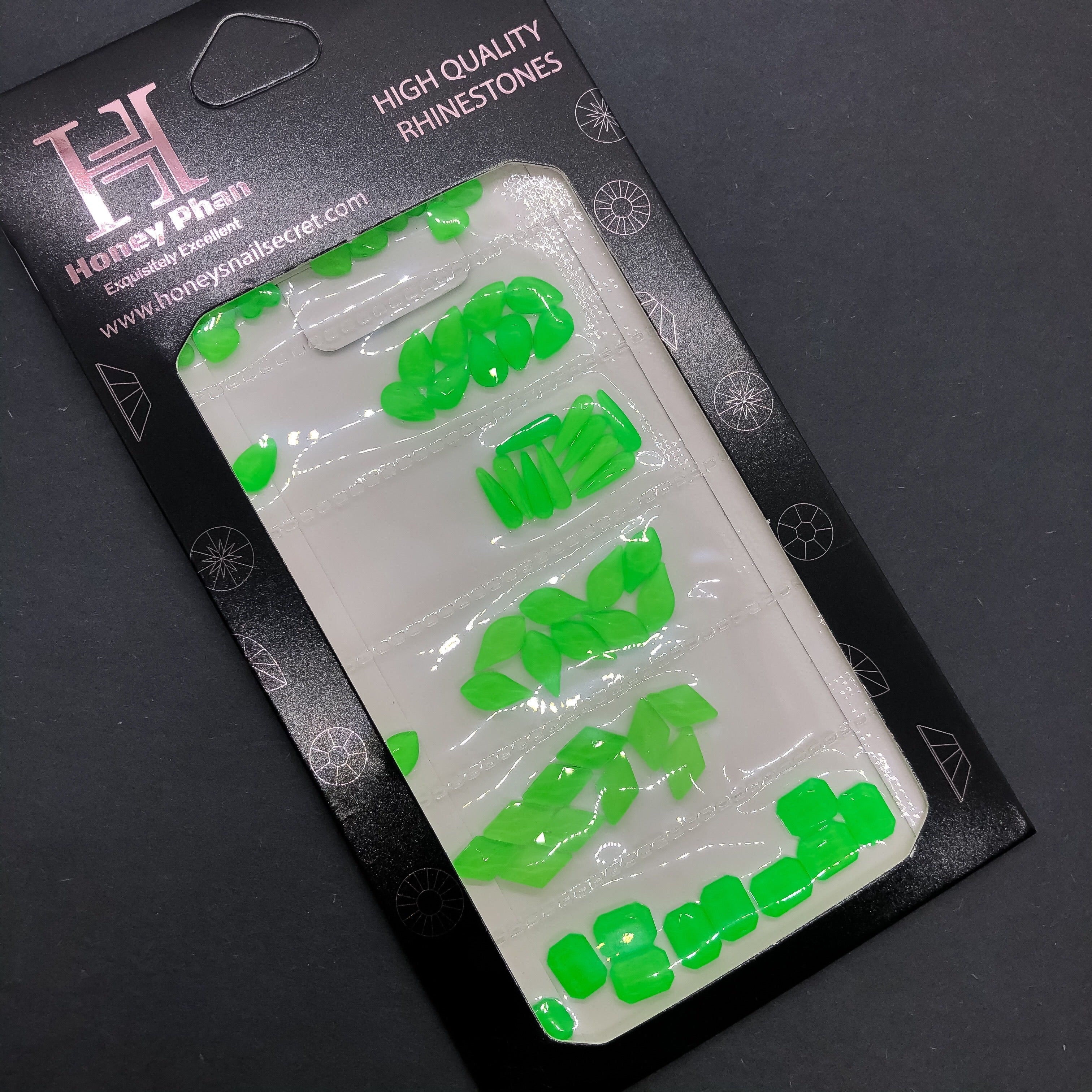 Neon Green Rhinestones 6 shapes (60 pcs/ 6 shape) -R54