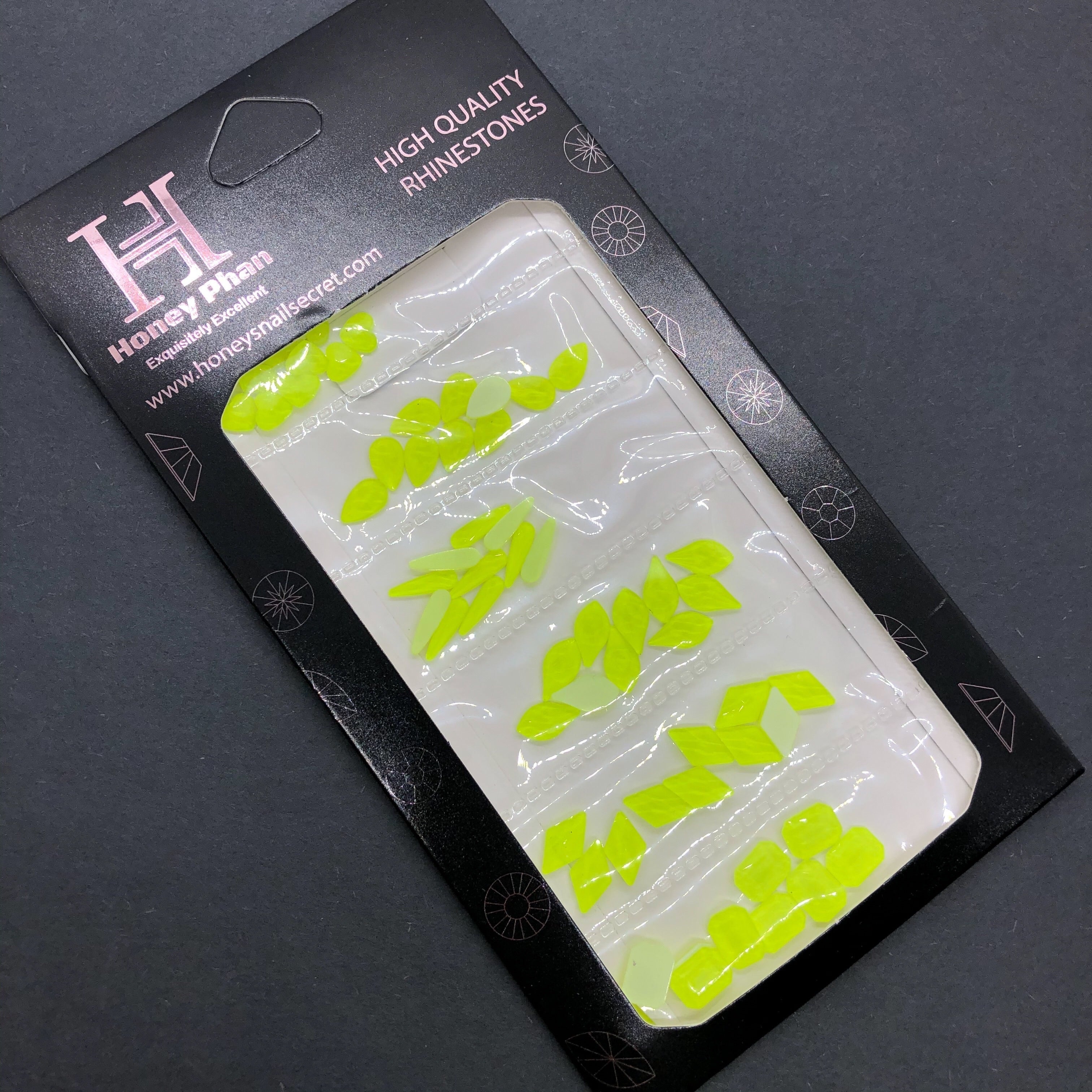 Neon Lime Rhinestones 6 shapes (60 pcs/6 shape) -R52