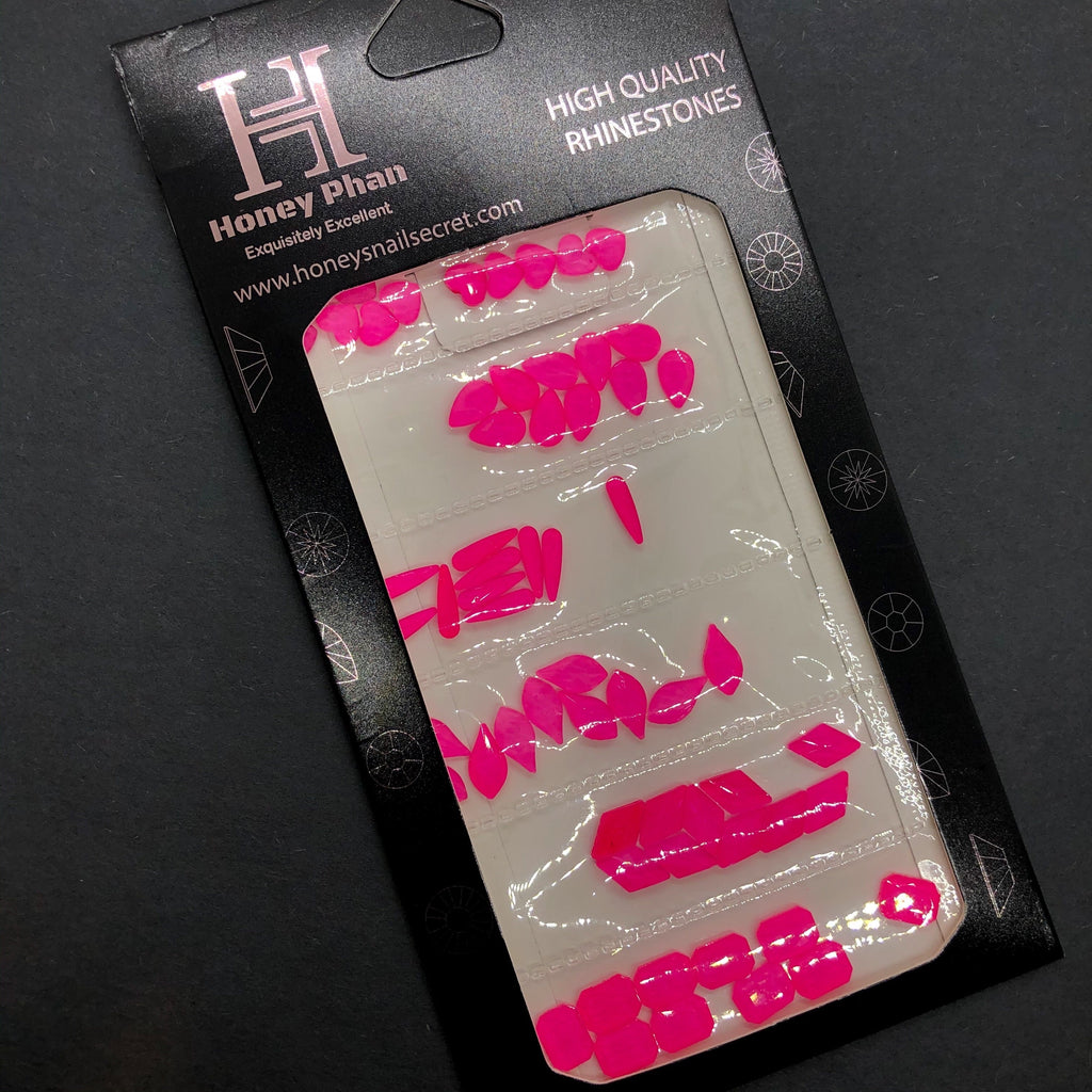 Neon Pink Rhinestones 6 shapes (60 pcs/6 shape) -R51
