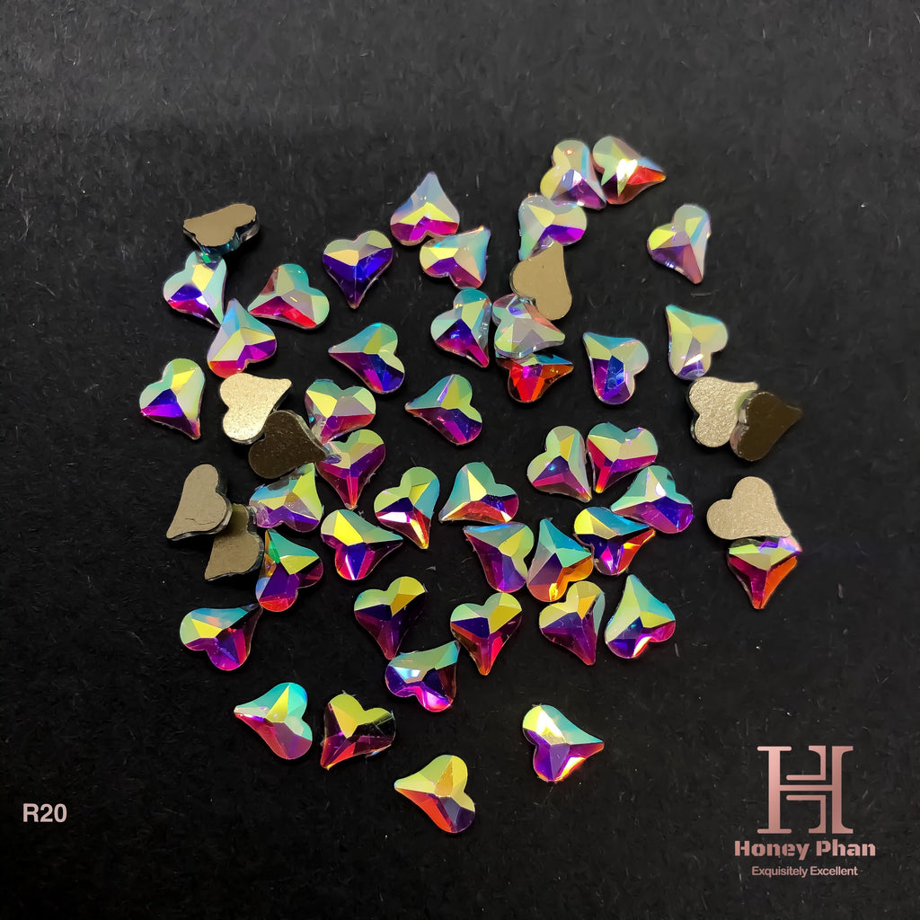 AB Rhinestone Slanted Heart Shape (50pcs) - R20