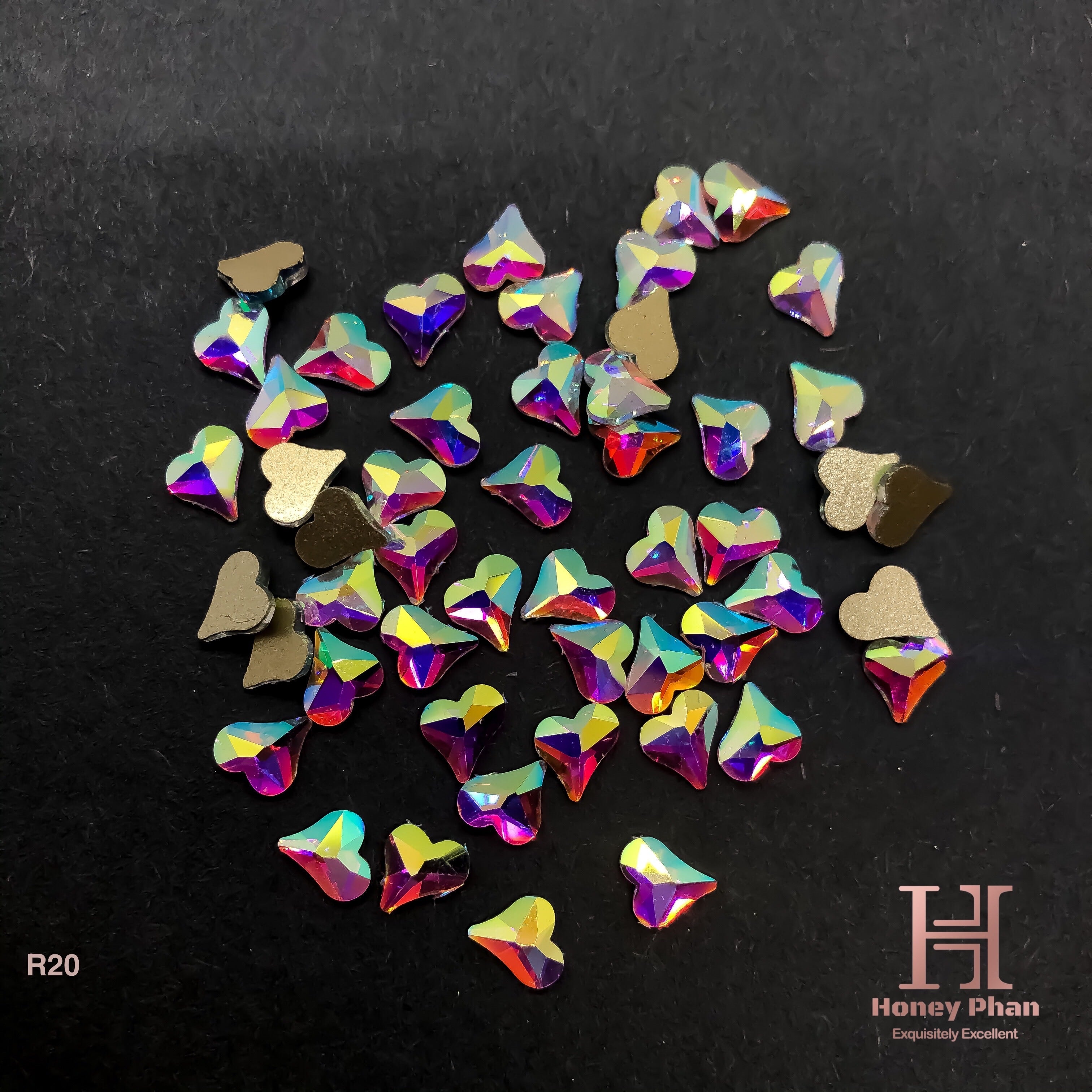 AB Rhinestone Slanted Heart Shape (50pcs) - R20