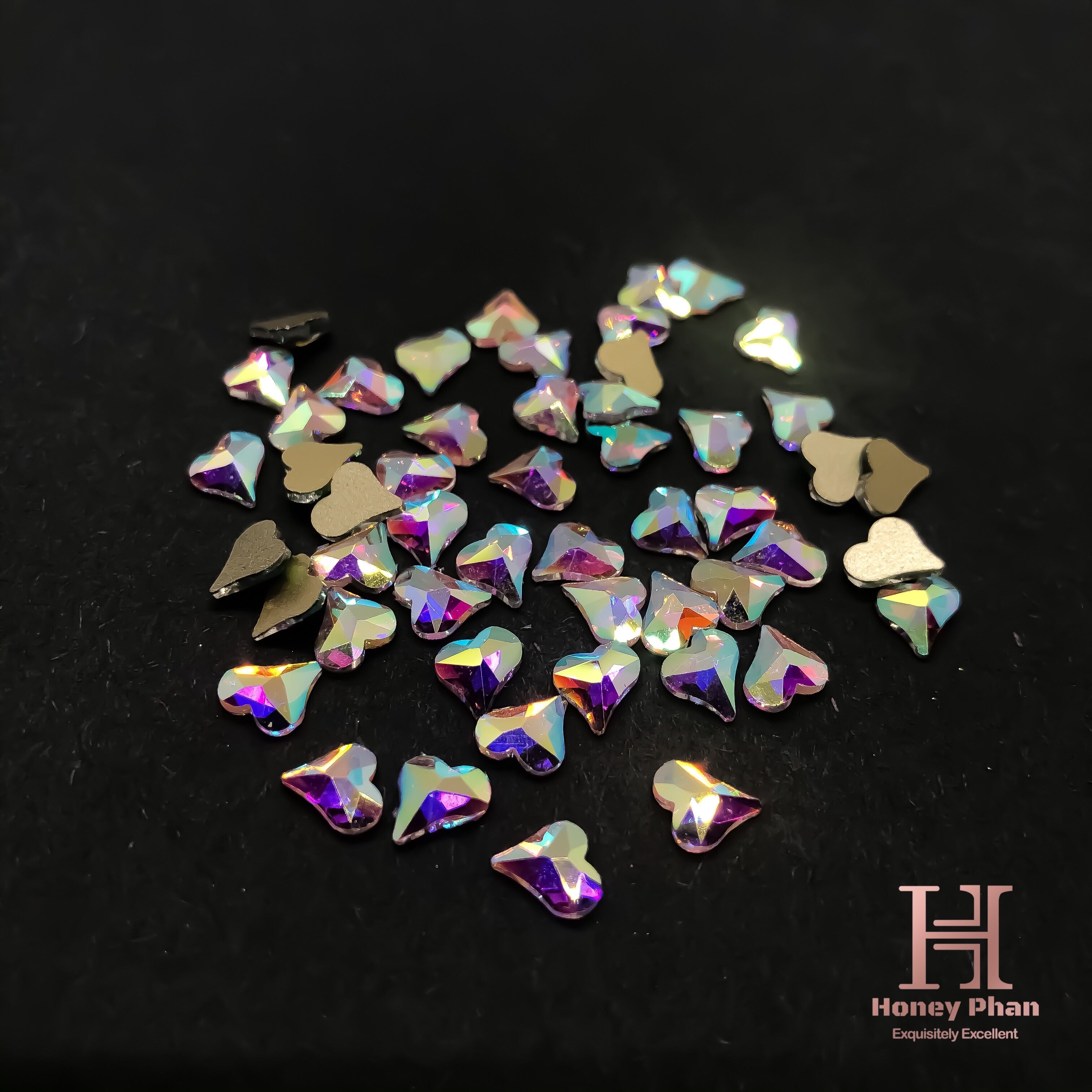 AB Rhinestone Slanted Heart Shape (50pcs) - R20