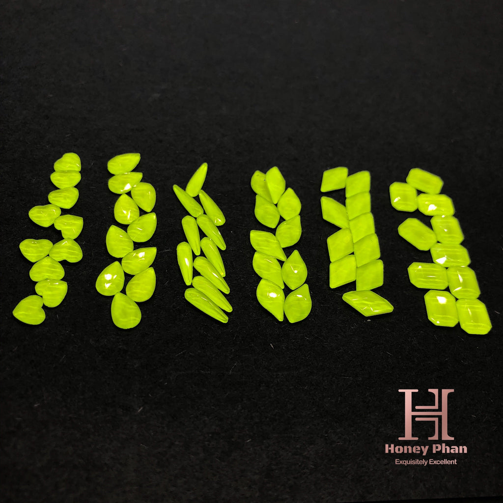 Neon Lime Rhinestones 6 shapes (60 pcs/6 shape) -R52