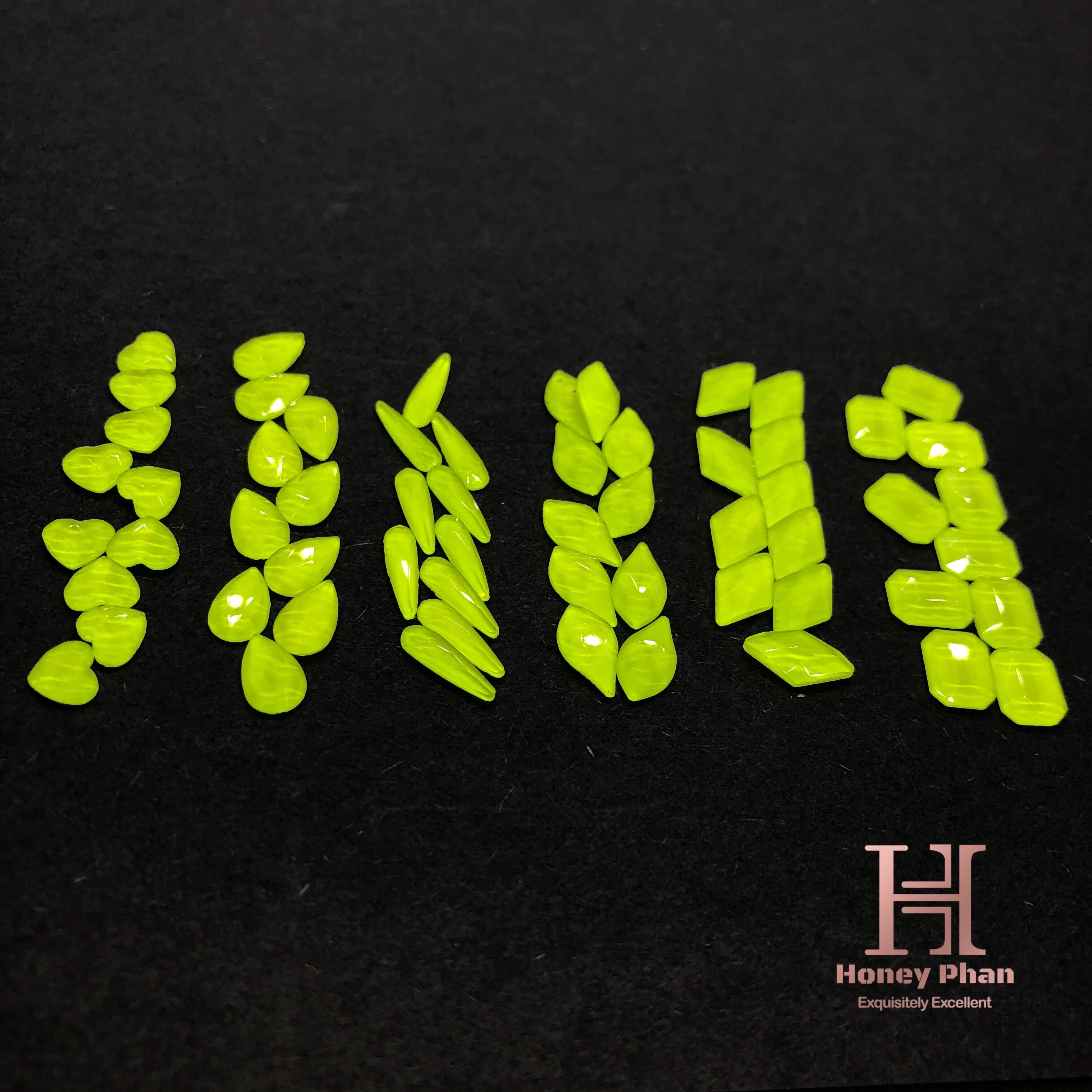 Neon Lime Rhinestones 6 shapes (60 pcs/6 shape) -R52